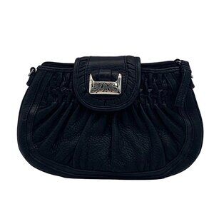Brighton Black Woven Leather Convertible Clutch Crossbody